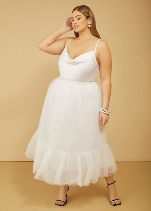 Flounced Tulle Maxi Skirt, White image number 2