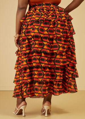 Printed Ruffled Maxi Skirt, Multi image number 1