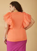 Ruffle Sleeved Top, LIVING CORAL image number 1