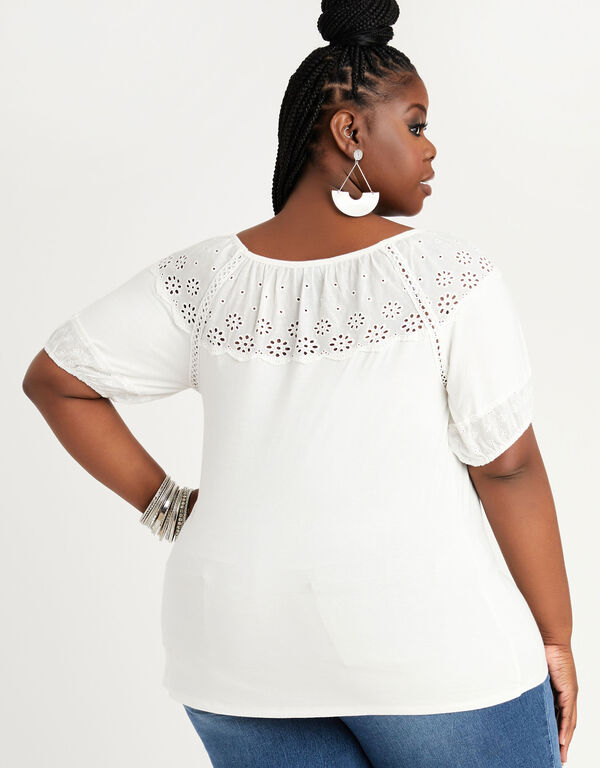 Eyelet Trimmed Jersey Top, White image number 1