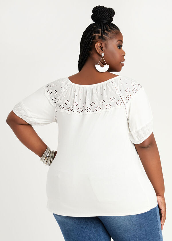 Eyelet Trimmed Jersey Top, White image number 1