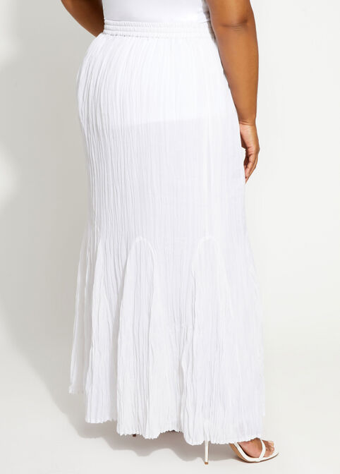 Crinkle Bead Drawstring Maxi Skirt, White image number 1