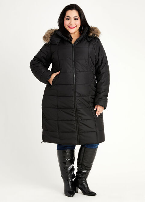 Quilted Puffer Long Coat, Black image number 0