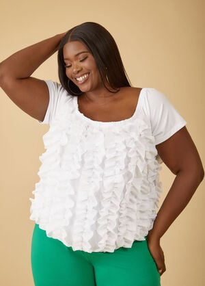Ruffled Knit Top, White image number 0