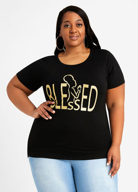 Glitter Blessed Graphic Tee, Black image number 0