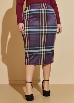 Plaid Power Knit Pencil Skirt, Purple image number 0