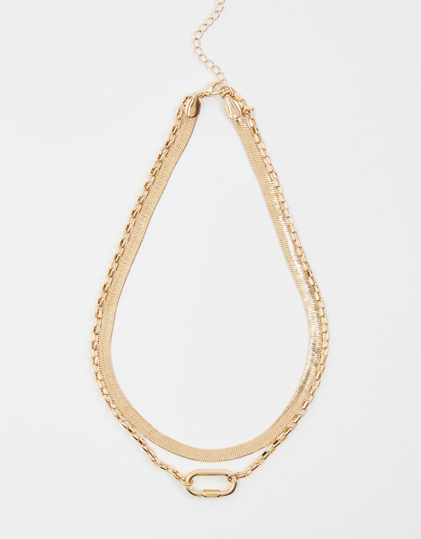 Layered Herringbone Necklace, Gold image number 0