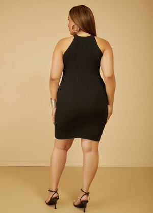 Twisted Ribbed Bodycon Dress, Black image number 1