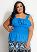 Ruffle Smocked Tie Neck Tank Top, Victoria Blue image number 0