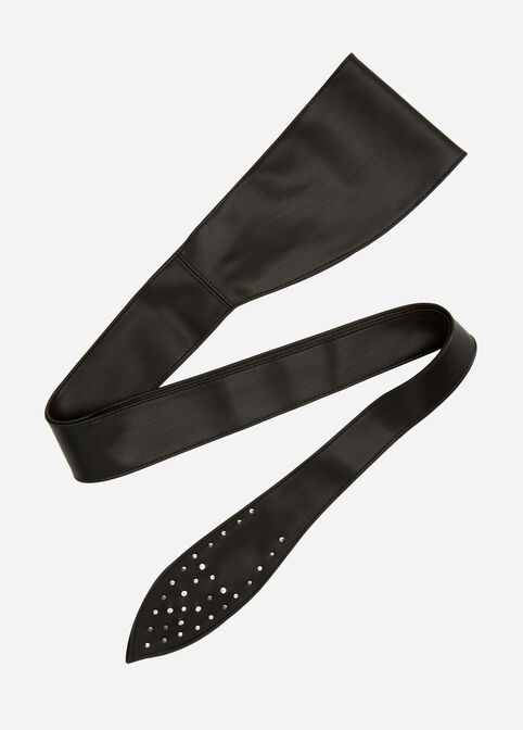 Studded Faux Leather Wrap Around Belt, Black image number 1