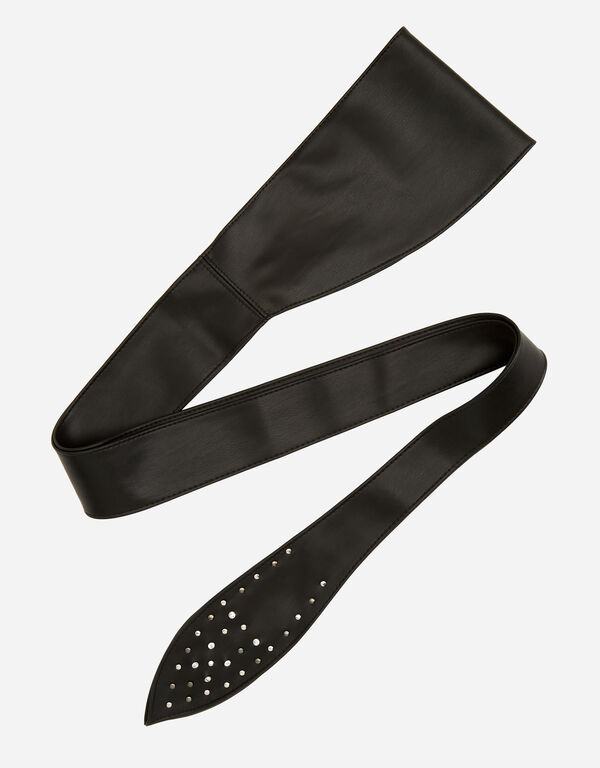 Studded Faux Leather Wrap Around Belt, Black image number 1