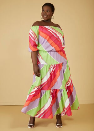Striped Flounced Maxi Skirt, Multi image number 0