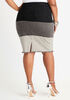 Colorblock Raw Edge Denim Skirt, Black Combo image number 1