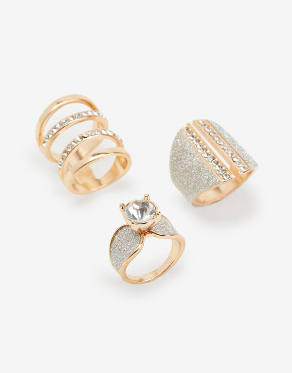 Gold Pave Mix Set of 3 Rings, Gold image number 0