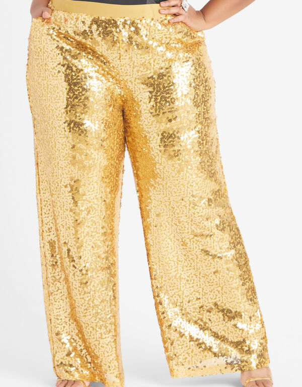 Sequined Wide Leg Pants, Gold image number 0