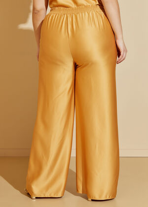 Satin Wide Leg Pants, Pale Gold image number 1