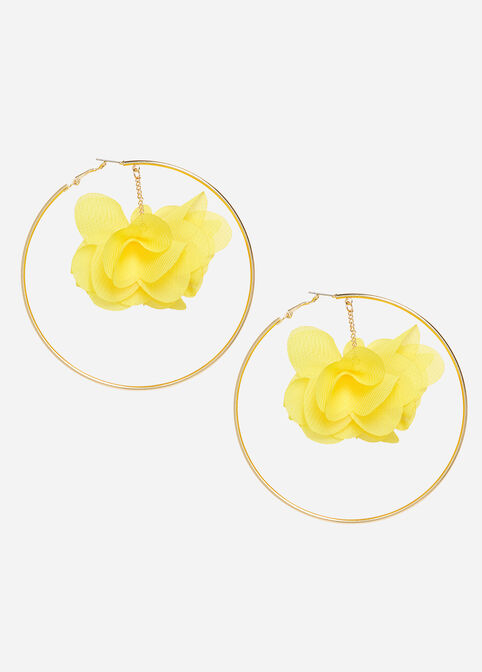 Floral Chiffon Hoop Earrings, Buttercup image number 0