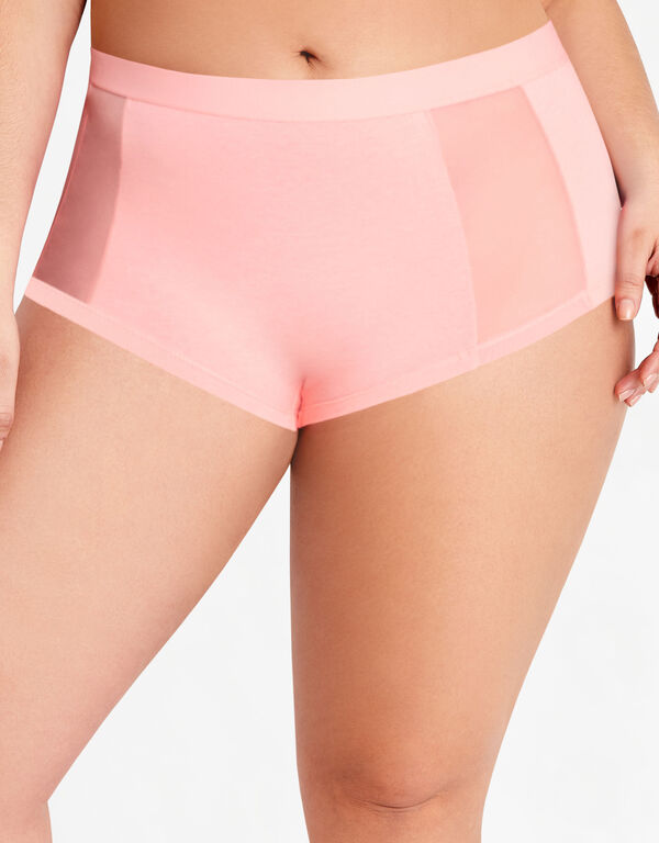 Cotton & Mesh Stretch Boyshort, Shell Coral image number 0