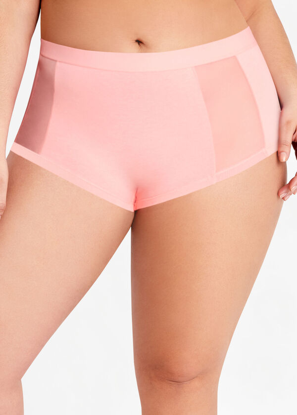 Cotton & Mesh Stretch Boyshort, Shell Coral image number 0