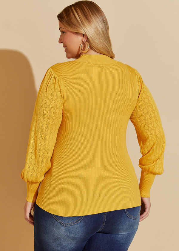 Crochet Paneled Sweater, Spicy Mustard image number 1