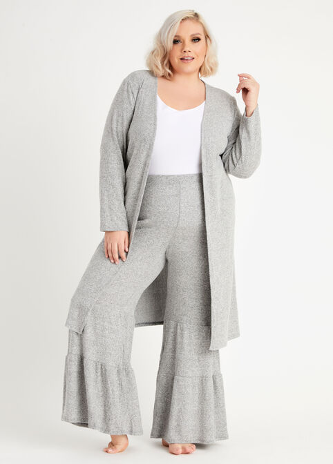 Plus Size Cozy Lounge Ribbed Tiered Flare Pants Duster Top Hacci Set image number 0