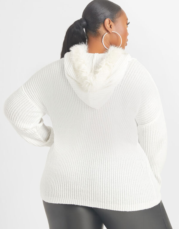 Faux Fur Trimmed Ribbed Sweater, Egret image number 1