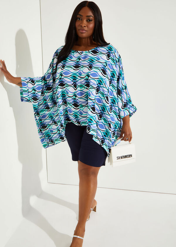Printed Crepe Poncho, Ice Green image number 0