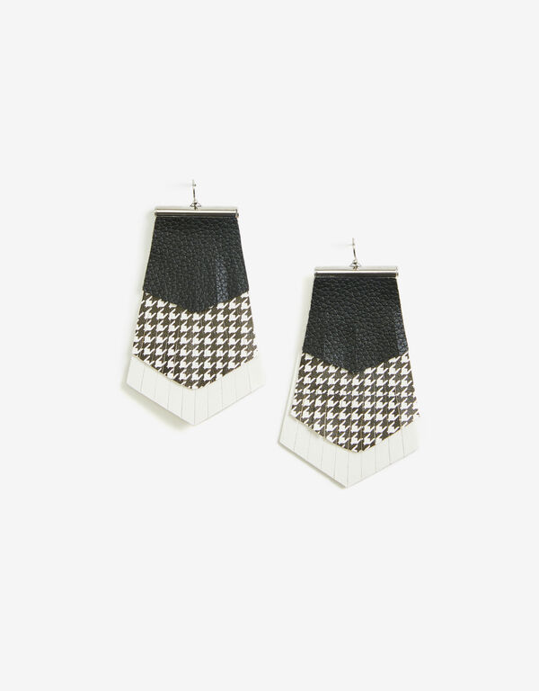 Houndstooth Faux Leather Earrings, Black image number 0