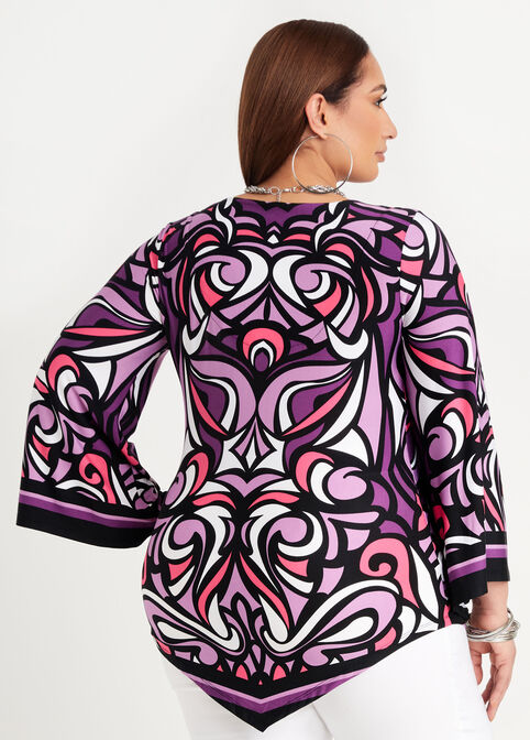 Abstract Flare Sleeve Knit Top, Purple Magic image number 1