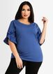 Plus Size Chic Pique Scoop Neck Ruffle Short Sleeve Stretch Knit Top image number 0