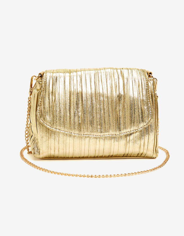 Metallic Pleated Faux Leather Clutch, Gold image number 0