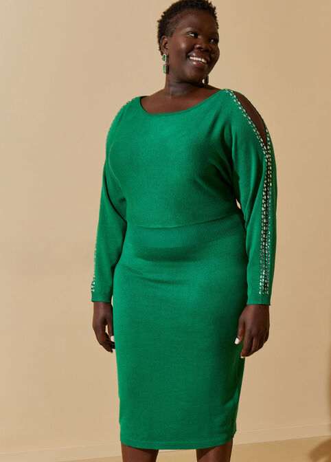 Cutout Embellished Sweater Dress, Abundant Green image number 3