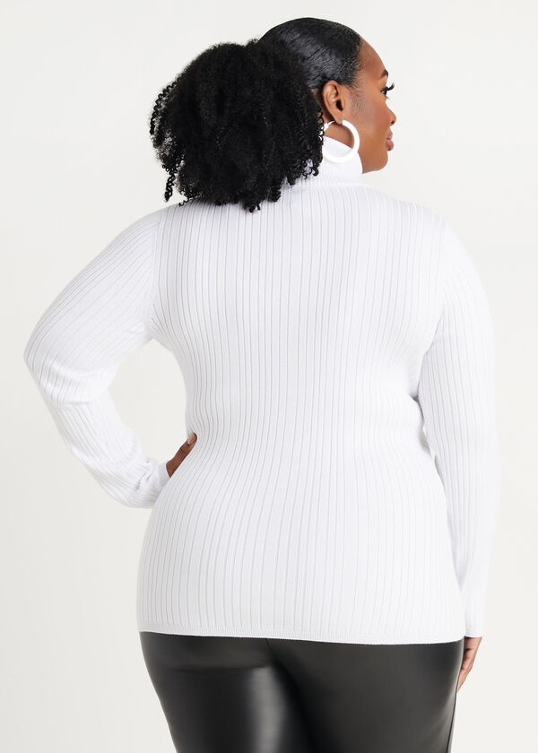 Rib Knit Turtleneck Sweater, White image number 1