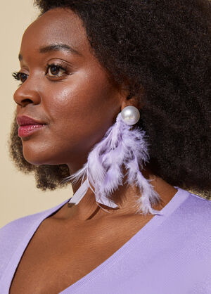 Faux Pearl Feather Earrings, Digital Lavendar image number 0