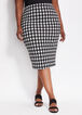 Houndstooth Pull On Pencil Skirt, Black White image number 0