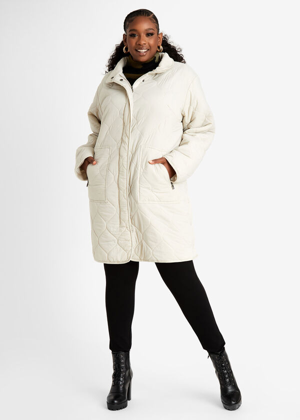 Plus Size Outerwear Stylish Quilted Cozy Warm Side Snap Parka Jacket image number 0