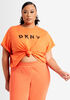 DKNY Sport Logo Boxy Knotted Tee, Orange image number 2