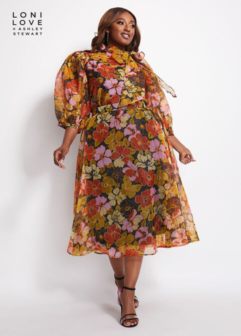 Floral Organza Flare Skirt, Raspberry Radiance image number 3