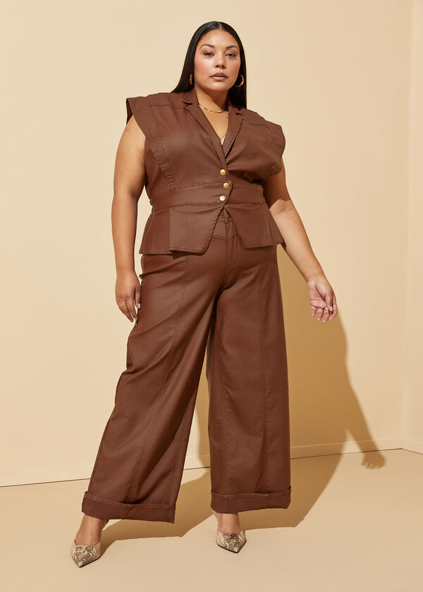 Coated Wide Leg Jeans, Bombay Brown image number 5