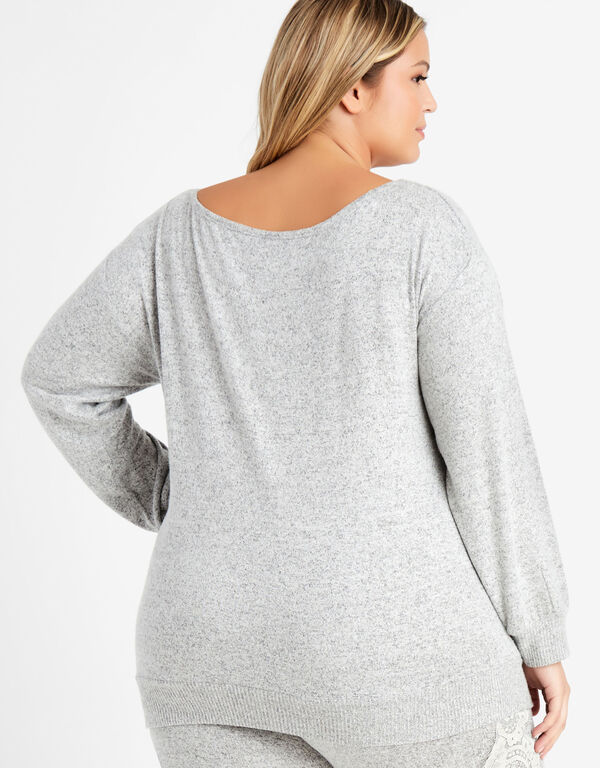 Cozy Lounge Lace Trim Top, Heather Grey image number 1