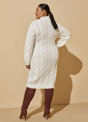 Cable Knit Midi Sweater Dress, Egret image number 1