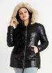 Quilted Faux Fur Trim Hooded Coat, Black image number 2