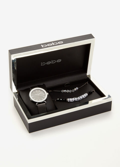 Bebe Black Watch & Bracelets Set, Black image number 1