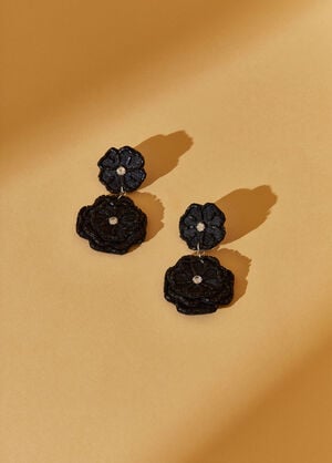 Layered Beaded Flower Earrings, Black image number 1