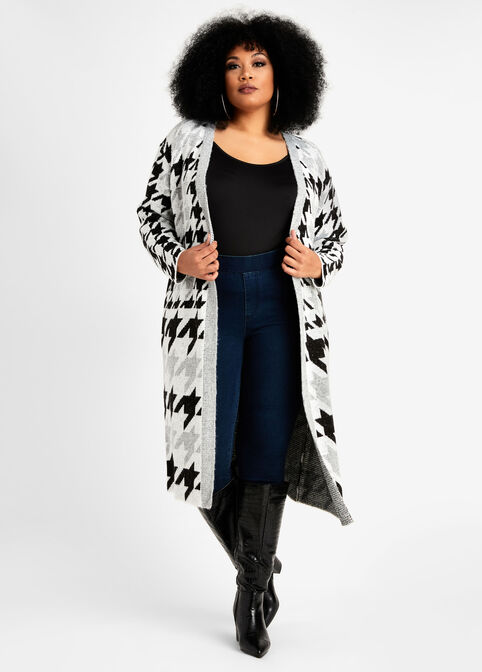 Houndstooth Duster Cardigan, Grey image number 0