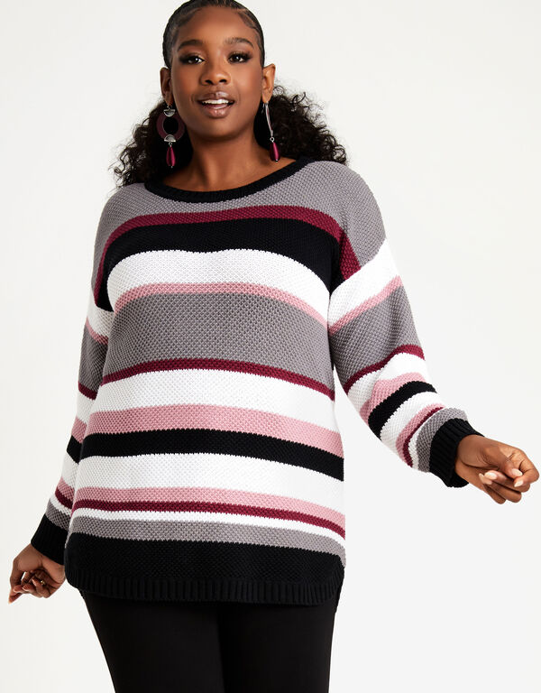 Colorblock Stripe Tunic Sweater, Multi image number 0