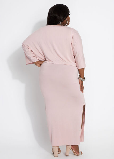 Crop Overlay Two Piece Midi Dress, Light Pink image number 1
