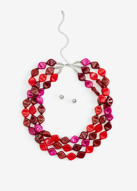 Statement Jewelry Colorblock Beads Layer 3 Row Fashion Long Necklace image number 0