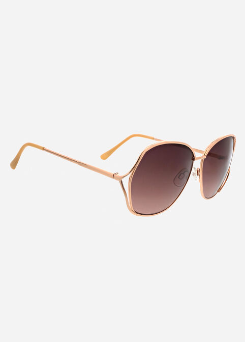 Gold Aviator Cutout Sunglasses, Rose image number 1