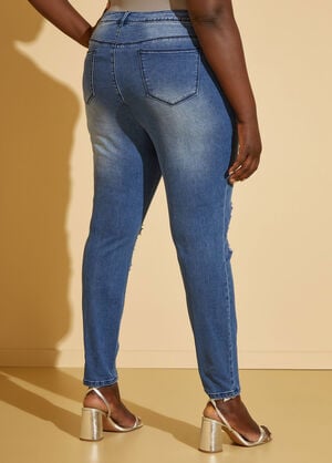Cutout Sequined Skinny Jeans, Blue image number 1